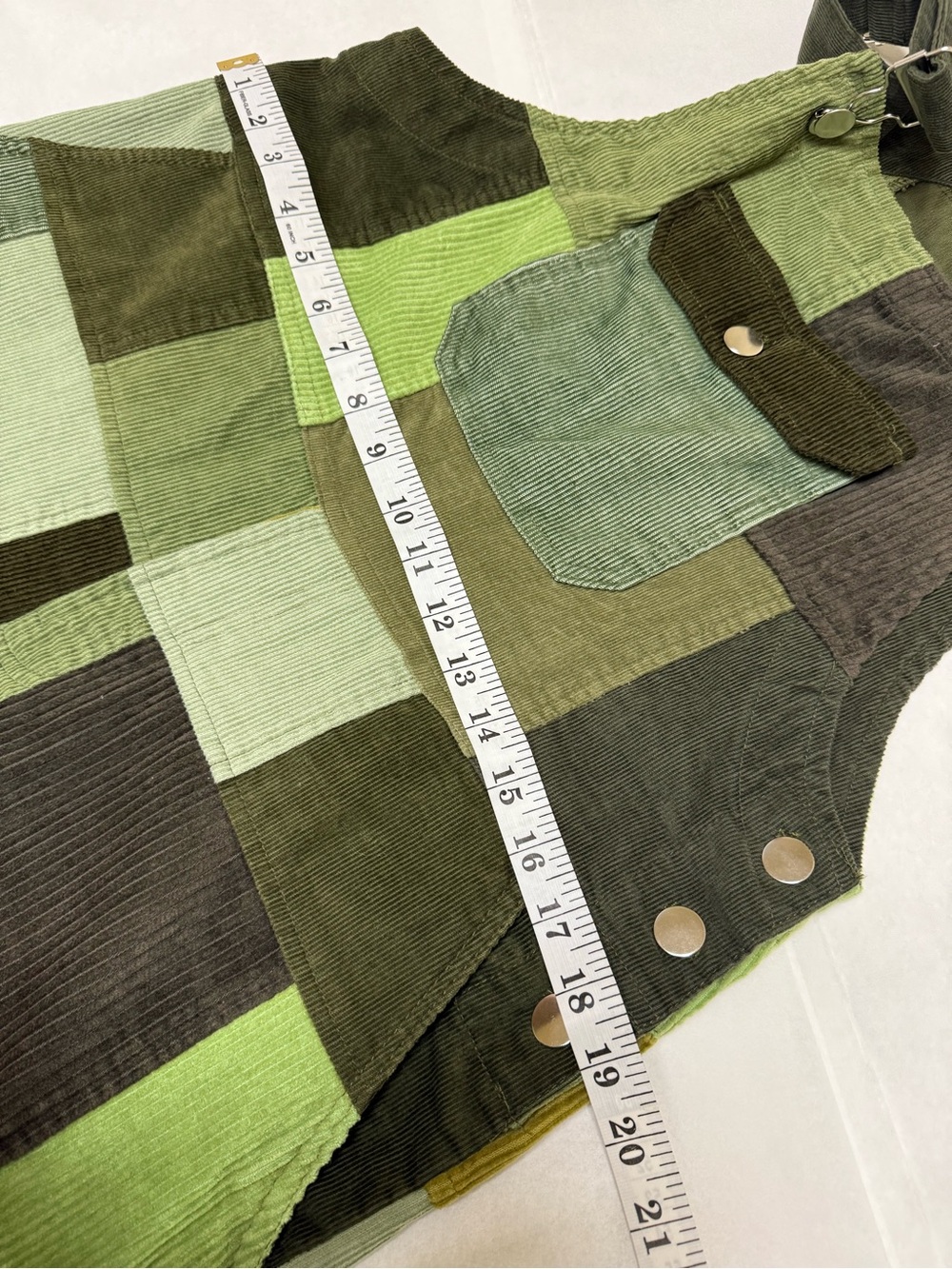 NWT; 🟤Gypsy Rose Patchwork Corduroy Overalls in Olive & Burgundy🟢 - Picture 5 of 12